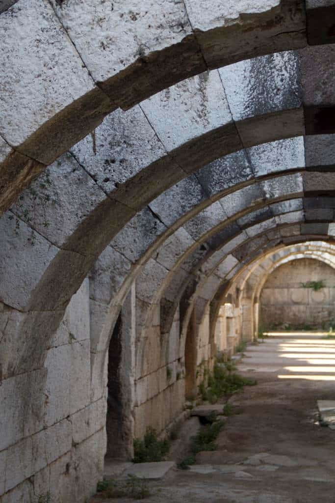 A series of restored Roman era stone arches in the agora, or public marketplace, at Smyrna (modern Izmir, Turkey).