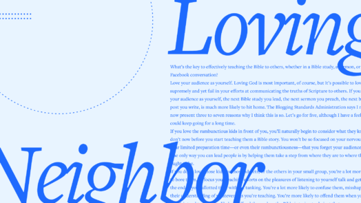The words Loving Neighbor in large script with a snippet of the article content in the background.