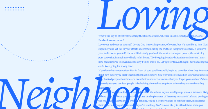 The words Loving Neighbor in large script with a snippet of the article content in the background.