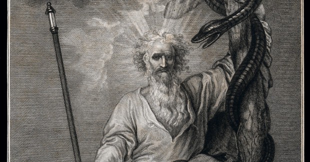 depiction of Moses and a snake