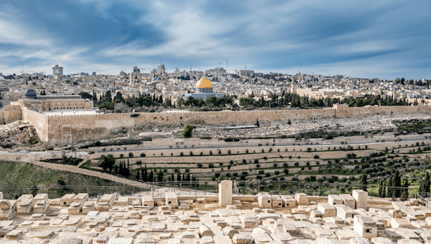 image of where ancient jerusalem was looking down from the mount of olives today