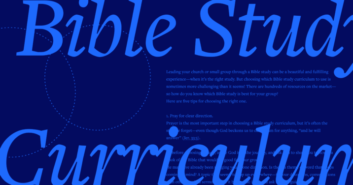 The words Bible Study Curriculum in large, script font with a portion of the article text in the background.