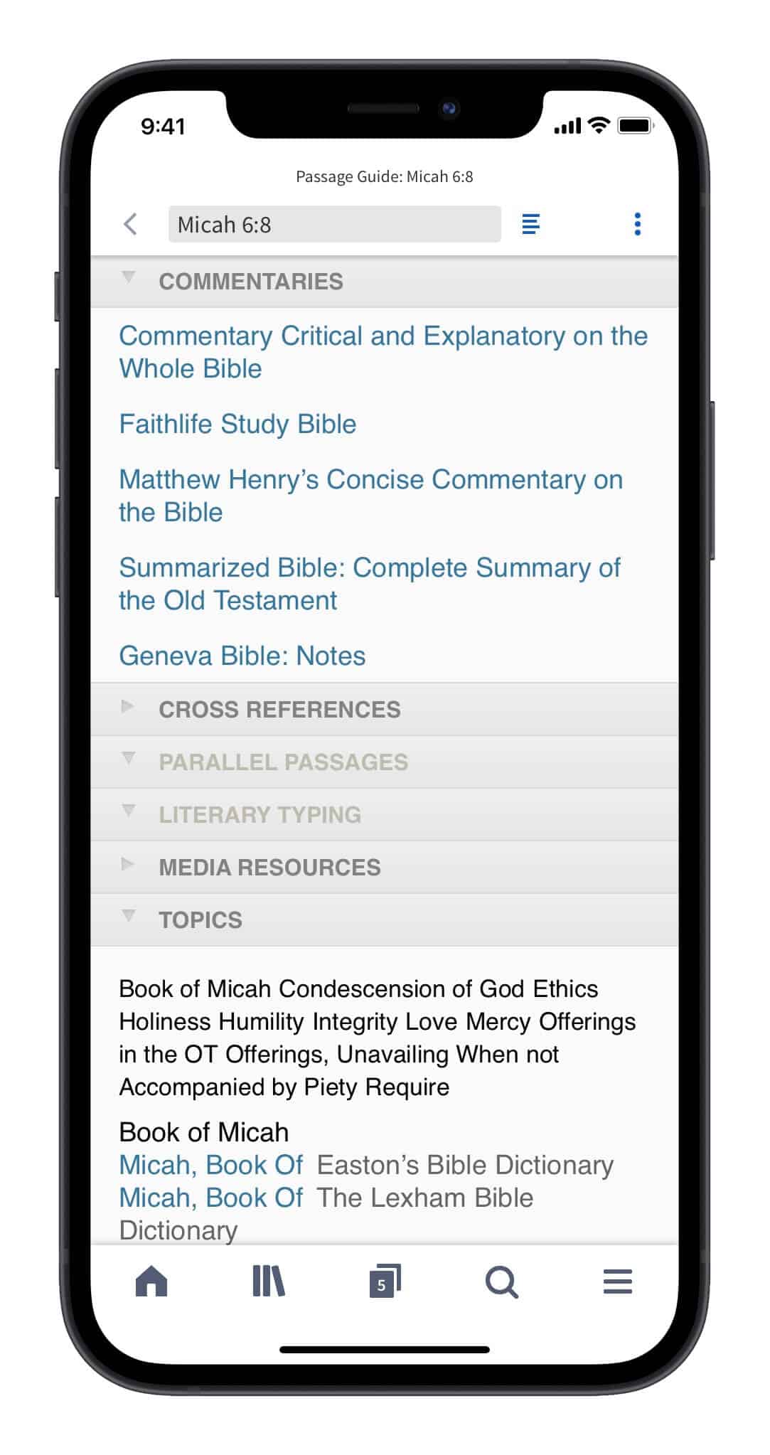 commentary and other results in the Logos Bible study app