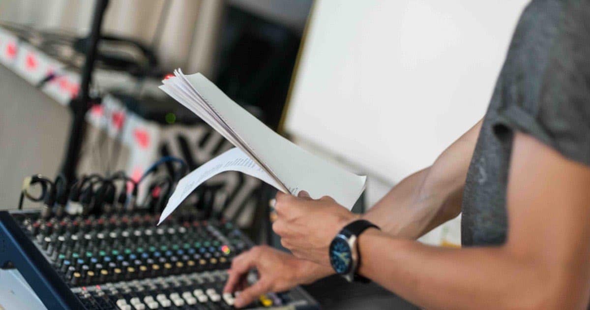 Church volunteer mixing church sound