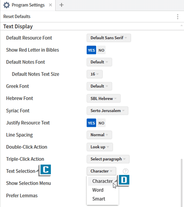 how to select one letter or character at a time in resource text