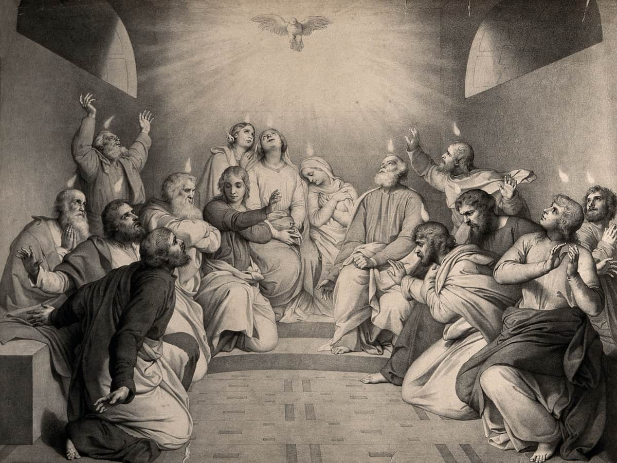 painting of Pentecost in the Bible showing Acts 2
