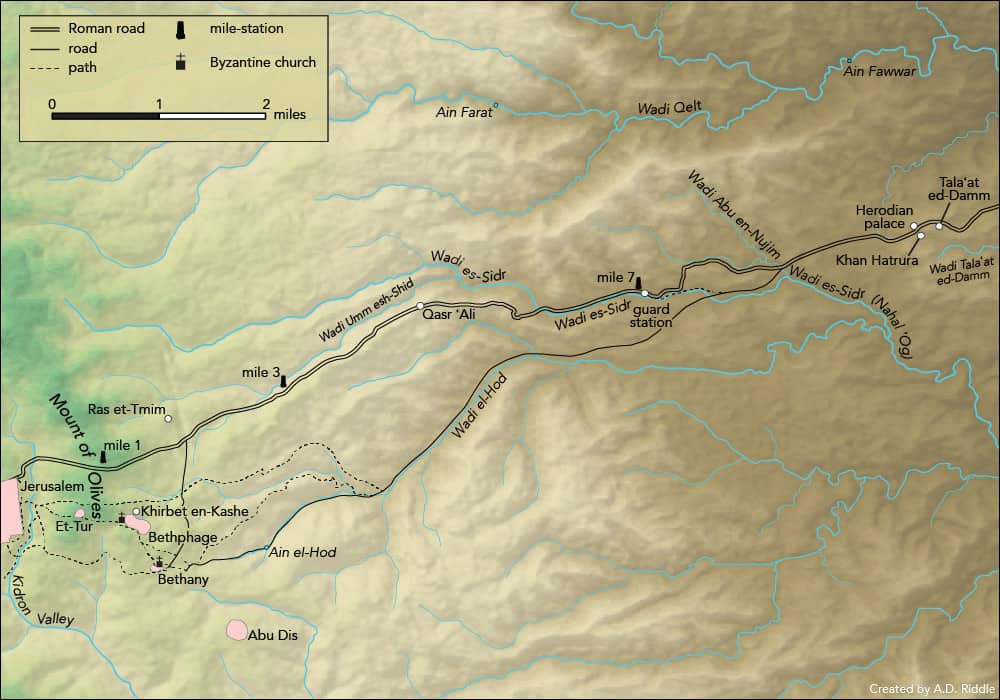 map from Lexham Geographic Commentary showing route from Jericho to Jerusalem