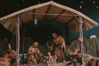 nativity at church doing Christmas services online & in person