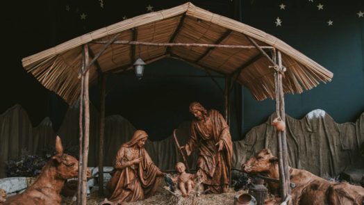 nativity at church doing Christmas services online & in person