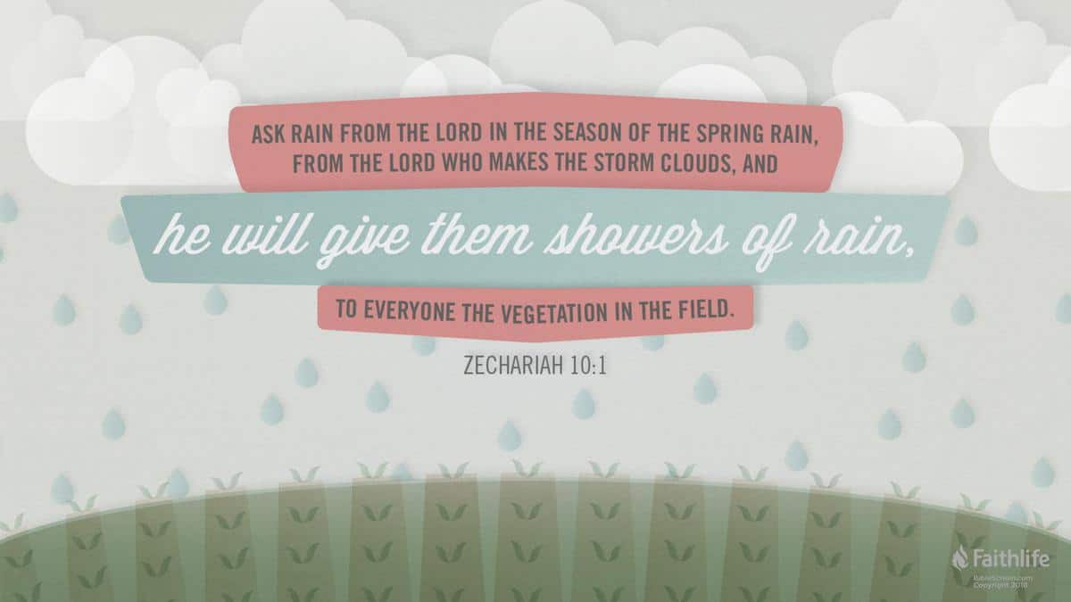 Bible verse art of Zechariah 10:1 in the Logos app