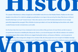 women and history in dark blue letters against a background with text about Christian women from history