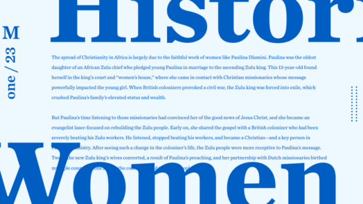 women and history in dark blue letters against a background with text about Christian women from history