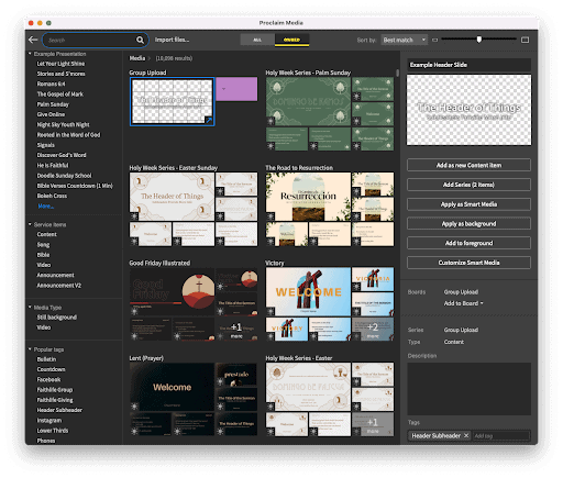selecting owned media inside proclaim