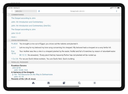 Passage Guide opened to John 15:1 in Logos