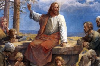 painting of Jesus teaching, header image for what does logos mean post