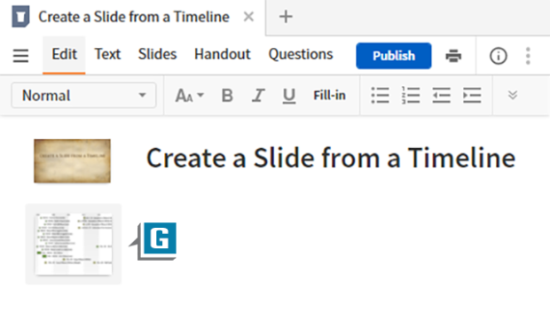 screenshot of creating a slide from a timeline in Logos