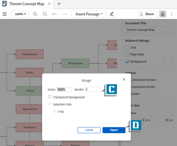 screenshot showing export options