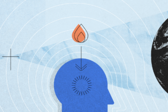 illustration of person's head with flame above it to picture Pentecost