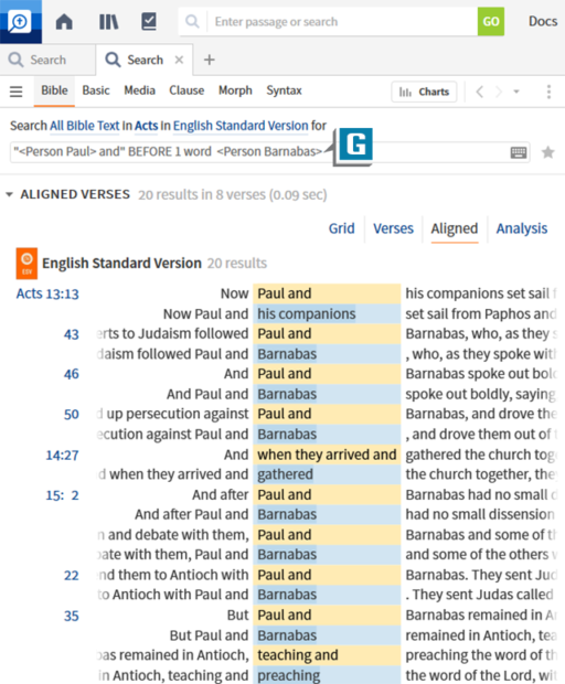 screenshot showing search terms in Logos search bar