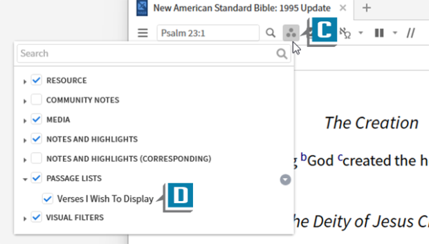 selecting Verses I Wish to Display from the Passage List in Logos