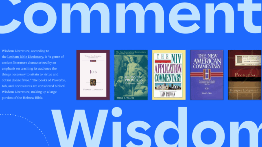 The words Commentary and Wisdom in large bold font with 5 of the featured covers on Wisdom Literature and a portion of the article text to the left.