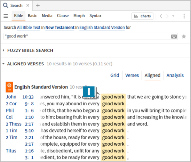screenshot of narrowed word search results for "good work"