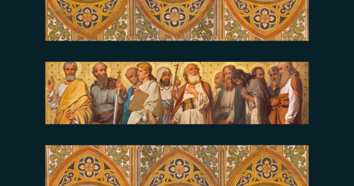 The twelve disciples with mosaic background