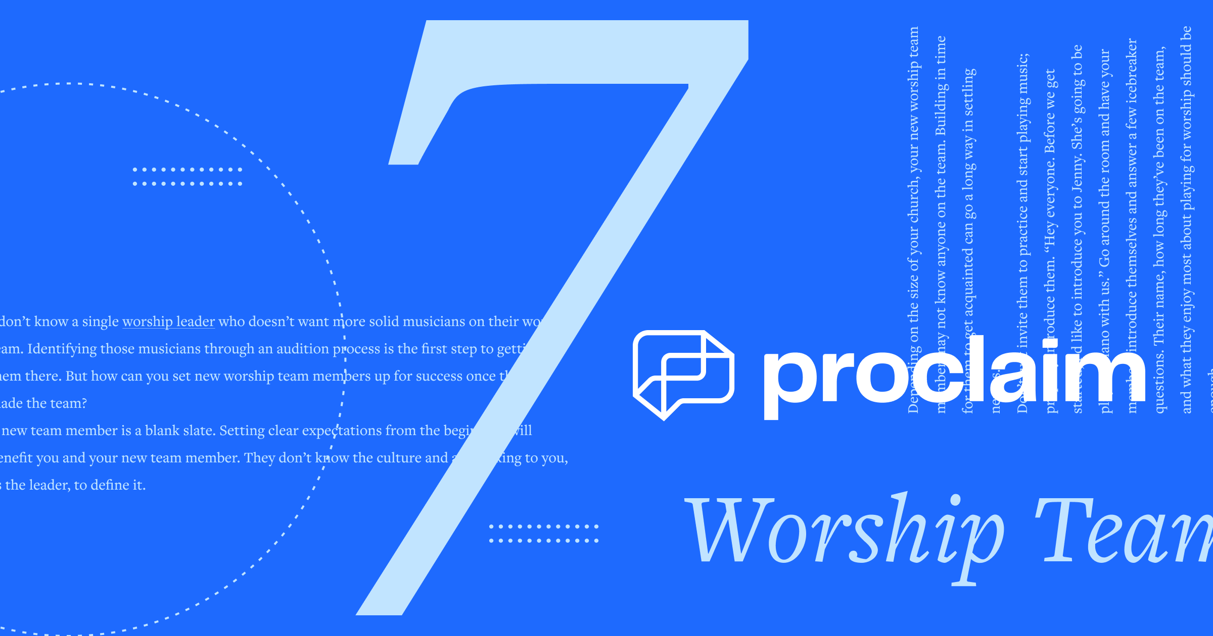 Word collage with Proclaim, 7, and worship team written on it.