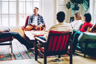 small group doing a Bible study in a living room