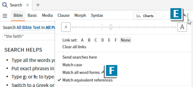 deselecting "Match all word forms" in Logos