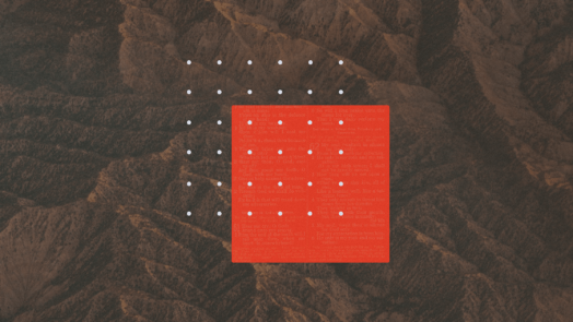 Red square and corresponding white dots against brown background.