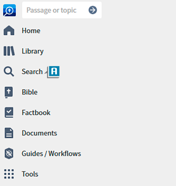 Search option in Logos 10 side menu