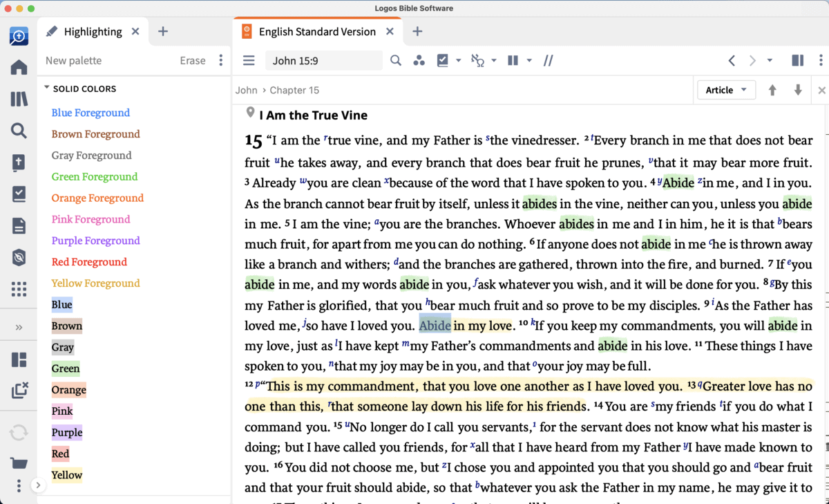 Highlighting Bible passages in Logos