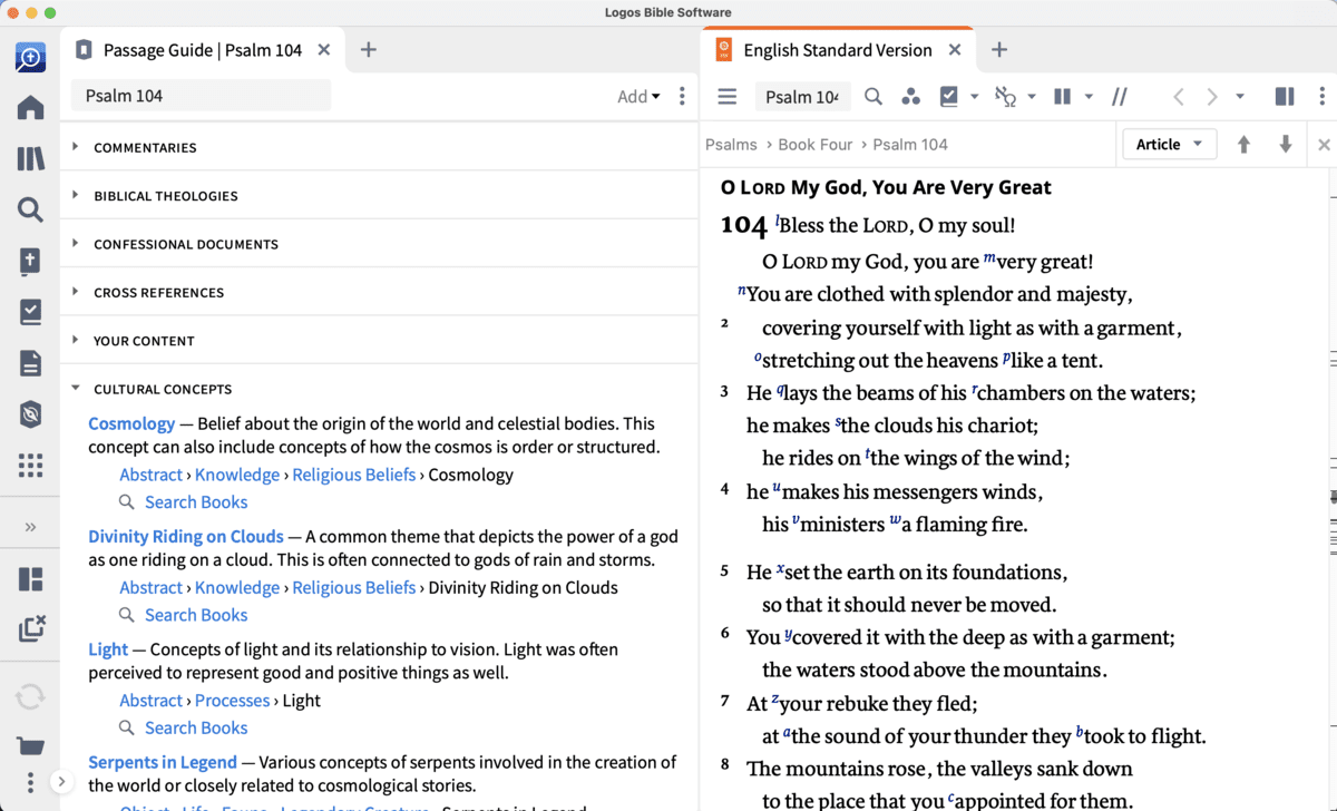 Using the Passage Guide on Psalm 104 in Logos