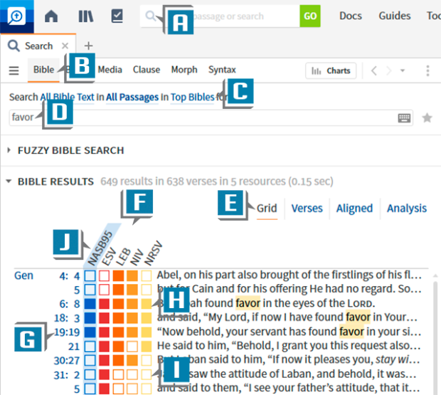 screenshot of labeled Bible grid view