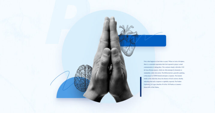 Graphic picture of praying hands, a heart, and a brain, symbolizing the holistic aspect of what happens when we pray.