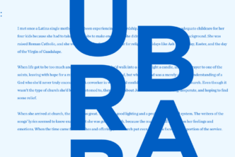 The word Urban in dark blue against a background of content about urban ministry