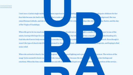 The word Urban in dark blue against a background of content about urban ministry