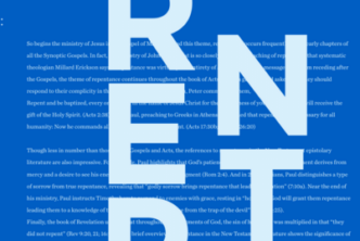 the word repentance in light blue against a darker blue background