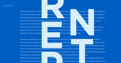 the word repentance in light blue against a darker blue background