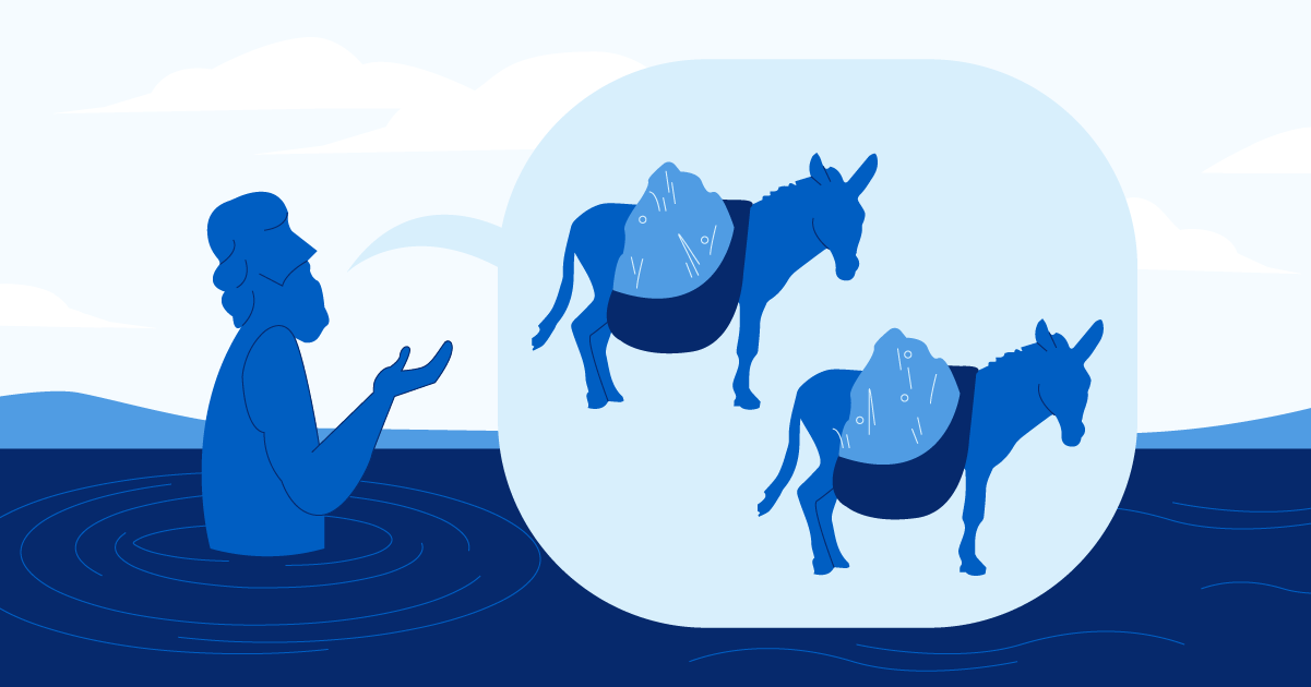 illustration of Naaman and two mule loads of earth