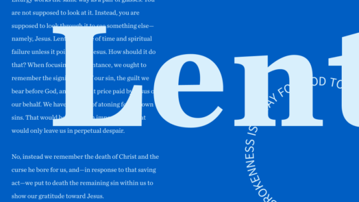 Lent in light blue letters against a dark blue background