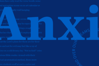 the word anxiety against a dark blue background with Bible verse text from the article