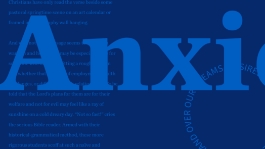 the word anxiety against a dark blue background with Bible verse text from the article