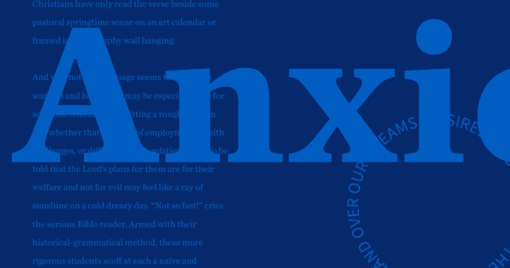 the word anxiety against a dark blue background with Bible verse text from the article