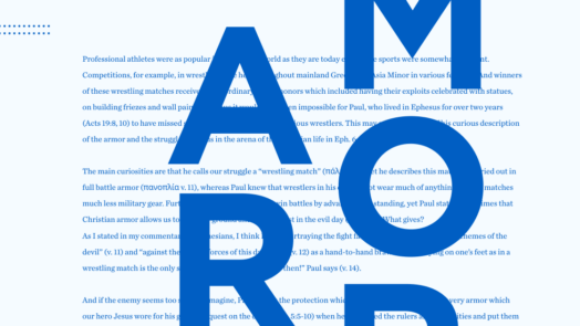 dark blue letters spelling ARMOR against a lighter blue background with text from the armor of God article