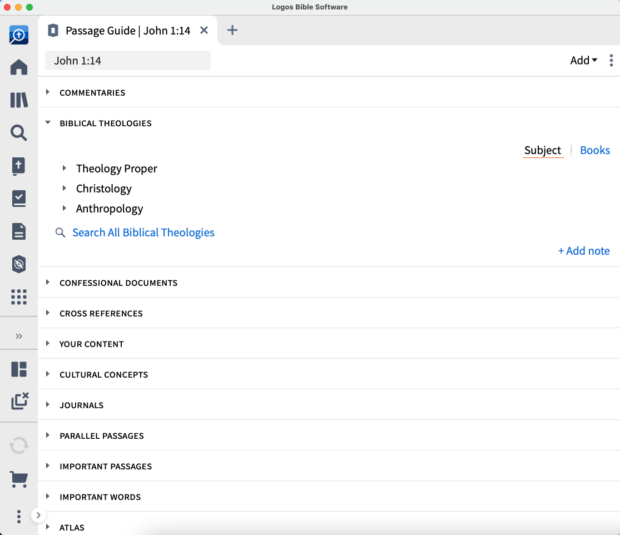 Studying John 1:14 in the Logos 10 Passage Guide