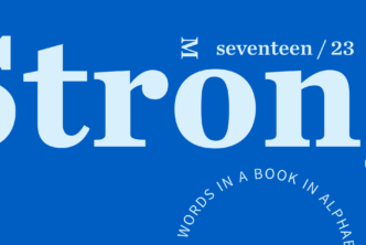 Blue graphic with the word "Strong" in large bold print