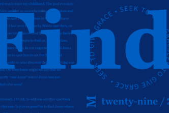 Dark blue graphic with the word "Finding" in bold with words from the article behind it.