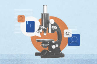 illustration of a microscope, cover of a Bible, search magnifying glass to represent whether the Bible is true